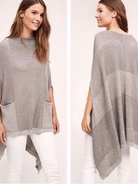 Anthropologie Moth Madison Poncho Heather Gray Knit Pocket